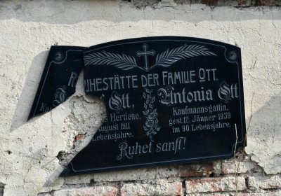 Nově dohledané nápisové desky po vyčištění hrobek u hřbitovní zdi, O.C., 2025