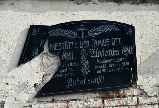 Nově dohledané nápisové desky po vyčištění hrobek u hřbitovní zdi, O.C., 2025