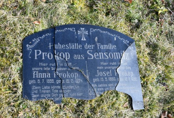 Nově dohledané nápisové desky po vyčištění hrobek u hřbitovní zdi, O.C., 2025