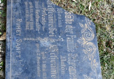 Nově dohledané nápisové desky po vyčištění hrobek u hřbitovní zdi, O.C., 2025