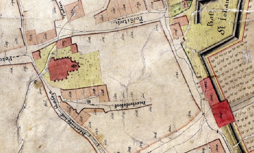 Kostel sv. Petra Na Poříčí na Hergetově mapě z rokou 1791